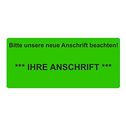 Aufkleber/Etiketten inkl. ANSCHRIFT "Bitte unsere neue Anschrift beachten! IHRE ANSCHRIFT" auf Rolle - 56 x 25 mm - 1000 Stück (Leuchtgrün) von simhoa