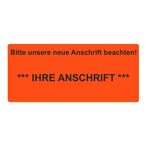 Aufkleber/Etiketten inkl. ANSCHRIFT "Bitte unsere neue Anschrift beachten! IHRE ANSCHRIFT" auf Rolle - 56 x 25 mm - 1000 Stück (Leuchtrot) von simhoa