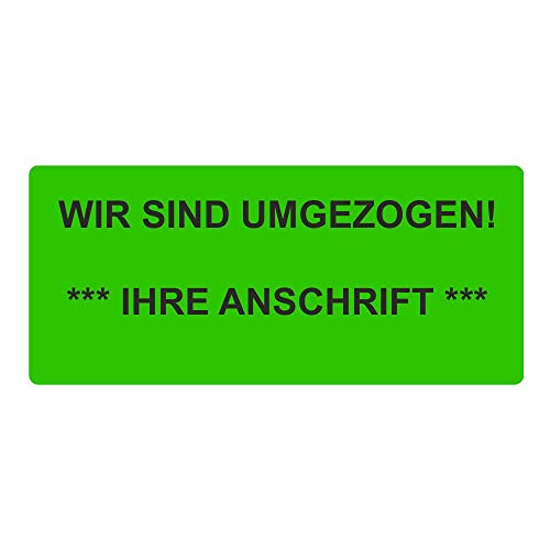 Aufkleber/Etiketten inkl. ANSCHRIFT "WIR SIND UMGEZOGEN! IHRE ANSCHRIFT" auf Rolle - 56 x 25 mm - 1000 Stück (Leuchtgrün) von simhoa