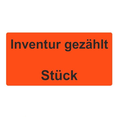 Inventuretiketten, Inventuraufkleber - Inventur gezählt Stück - 100 x 50 mm - 500 Stück (Leuchtrot) von simhoa