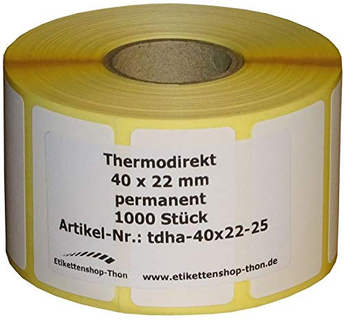 Thermo Etiketten auf Rolle - 40 x 22 mm - 1.000 Stück - Hülse 25 mm - permanent haftend - BPA free von simhoa