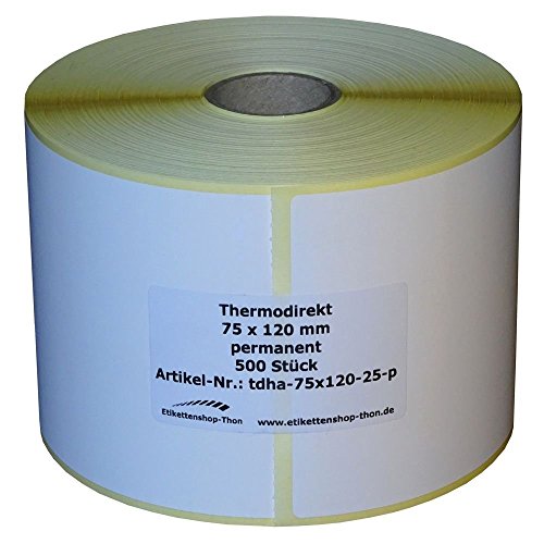 Thermo Etiketten mit Perforation auf Rolle - 75 x 120 mm - 2.500 Stück - Hülse 25 mm - permanent haftend von simhoa