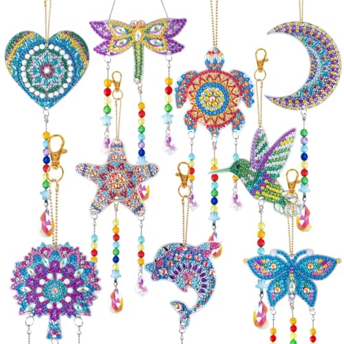 simile 9 pcs Diamond Painting Suncatcher,Chime Double Sided Crystal mit Kristall-Anhänger,5-12 Jahre Geschenkideen,Schlüsselanhänger, DIY Diamant-Kunst-Set, hängende Ornament für Haus, Garten von simile