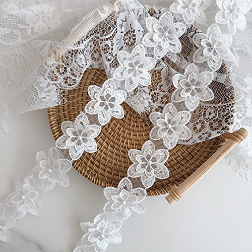 simpleSS 3D-Blumen-Spitzenrand, Perlenbesatz, Hochzeits-Applikation, Bastelband, weiß, 2,7 m (4#) von simpleSS