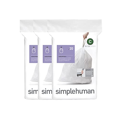 simplehuman CW0252 Code C passgenaue Müllbeutel, 10-12 Liter, 3 x Packung mit 20 (60 Stück), weißer Kunststoff von simplehuman