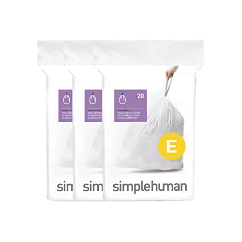 simplehuman CW0255 Code E passgenaue Müllbeutel, 20 Liter, 3 x Packung mit 20 (60 Stück), weißer Kunststoff von simplehuman