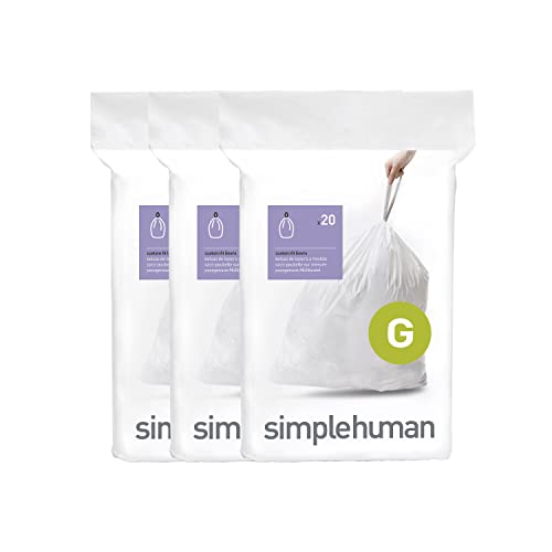 simplehuman CW0257 Code G passgenaue Müllbeutel, 30 Liter, 3 x Packung mit 20 (60 Stück), weißer Kunststoff von simplehuman
