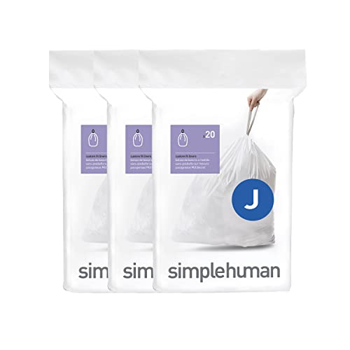 simplehuman CW0259 Code J passgenaue Müllbeutel, 30-45 Liter, 3 x Packung mit 20 (60 Stück), weißer Kunststoff von simplehuman