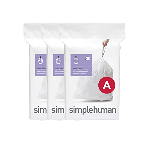 simplehuman CW0250 Code A passgenaue Müllbeutel, 4,5 Liter, 3 x Packung mit 30 (90 Stück), weißer Kunststoff von simplehuman