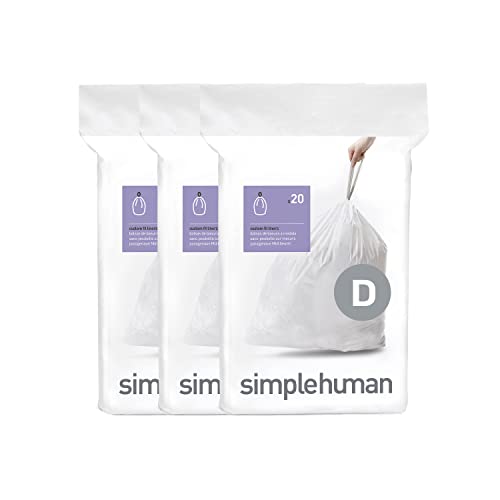 simplehuman CW0254 Code D passgenaue Müllbeutel, 20 Liter, 3 x Packung mit 20 (60 Stück), weißer Kunststoff von simplehuman