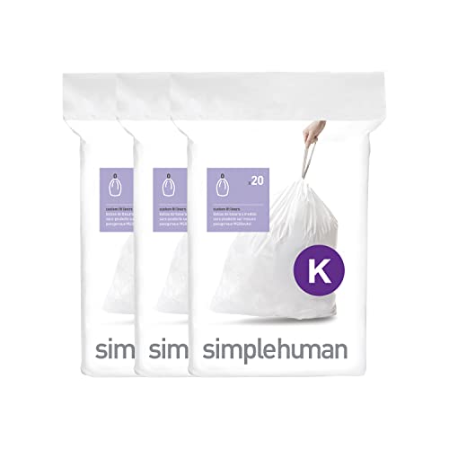 simplehuman CW0260 Code K passgenaue Müllbeutel, 30-45 Liter, 3 x Packung mit 20 (60 Stück), weißer Kunststoff von simplehuman