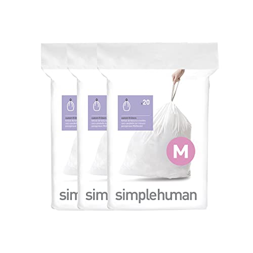 simplehuman CW0261 Code M passgenaue Müllbeutel, 45 Liter, 3 x Packung mit 20 (60 Stück), weißer Kunststoff von simplehuman