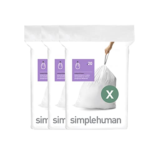 simplehuman CW0272 Code X passgenaue Müllbeutel, 80 Liter, 3 x Packung mit 20 (60 Stück), weißer Kunststoff von simplehuman