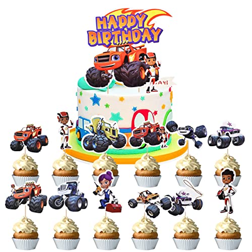 Blaze Cupcake Topper simyron Monster Truck Theme Kuchen Dekor Topper Blaze and the Monster Machines Birthday Dekoration Zubehör Set of 25 Stück Geeignet für Geburtstag Hochzeit Babypartydekoration von simyron