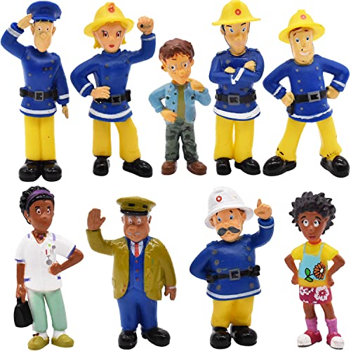 simyron 9 Stück Feuerwehrmann Sam Actionfigur - Tortendeko Kuchen Topper Steele Penny Geburtstag Party Supplies für Kinder Feuerwehrmann Geburtstag Cupcake Toppers von simyron