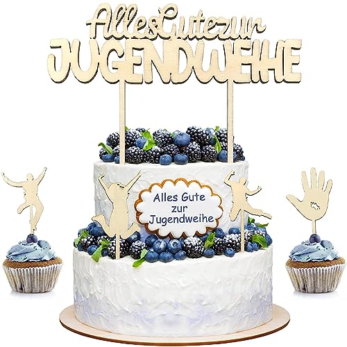 simyron Holz Jugendweihe Tortendeko, 5 Stück Holz Tortendeko Zur Jugendweihe, Alles Gute zur Jugendweihe Cake Topper, Holz Kuchen Topper, Holz Cake Topper für Jugendweihe Deko von simyron