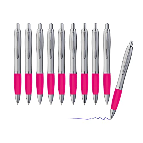 sin4sey 10er Set Kugelschreiber - trendiges Design mit Großraummine blau schreibend (Silber-Pink) von sin4sey