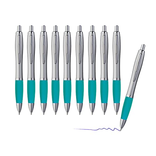 sin4sey 10er Set Kugelschreiber - trendiges Design mit Großraummine blau schreibend (Silber-Türkis) von sin4sey