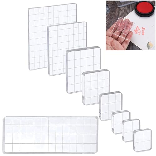 Acryl Stempelblock Set, 9 Stück Acrylblock für Silikonstempel Set, Acryl Blöcke Stempel Set mit Gitter Linien, 7 unterschiedlich große Briefmarken, für Scrapbooking Fotoalbum, Clear Stamp, DIY von sinzau