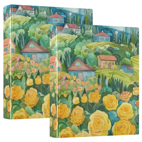 A Field of Yellow Roses, 3,8 cm Ordner, Drei-Ringbuch mit Taschen, 2 Stück, Büroordner, Hardcover von siphylline