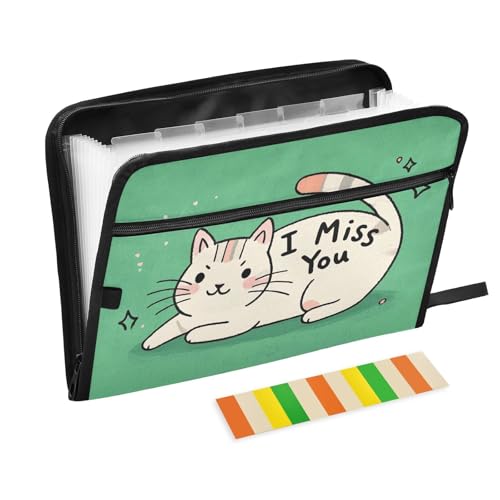 Aktenordner mit 13 Taschen, A4, Briefgröße, mit Reißverschluss, für Klassenzimmer, Zuhause, Büro, Reisen, Cartoon, niedliche weiße Katzen-Ordner von siphylline