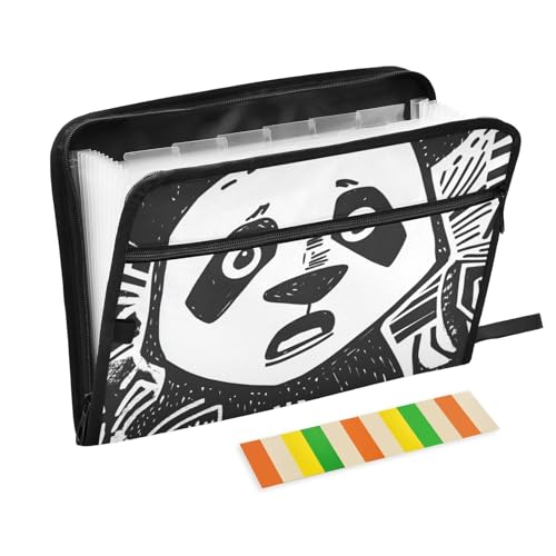 Aktenordner mit Taschen, 13 Taschen, A4, Briefgröße mit Reißverschluss, für Dokumentenaufbewahrung, Cartoon, niedlicher schwarzer Panda, expando von siphylline