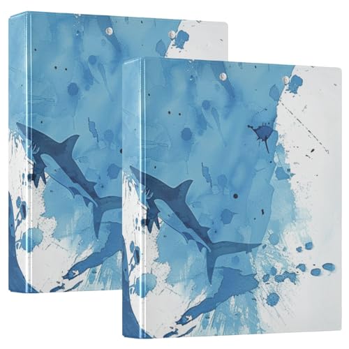 Blue Sea Sharks Aquarell-Ordner mit drei Ringen, Notizbuch, Ordner mit Klemmbrett, 2 Packungen, Büroordner, Hardcover, 3,5 cm von siphylline