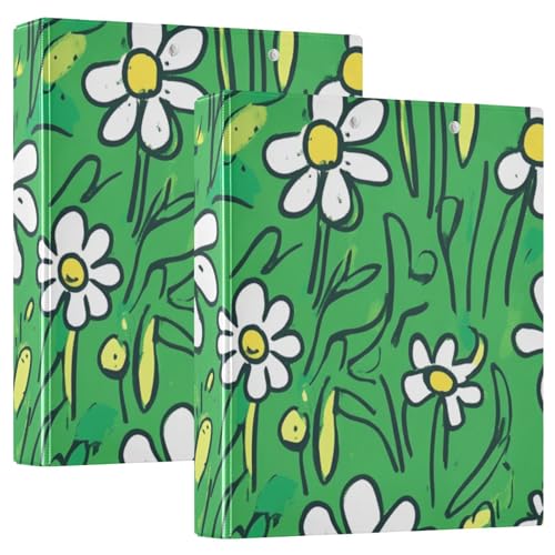 Daisy Grass Green Notizbuch, 3,8 cm, runde Ringbücher mit Klemmbrett, 2 Packungen, Bürobedarf, 200 Blatt von siphylline