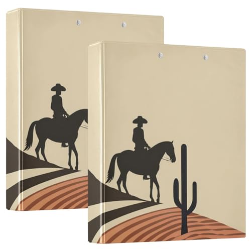 Desert Men Horse Retro1.5 Ringbuch mit runden Ringen, Notizbuchordner mit Innentaschen, 2 Packungen, ästhetischer Ordner, 200 Blatt von siphylline