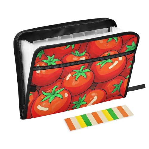 Dokumentenmappe, 13 Taschen, Briefgröße, A4, mit Reißverschluss, für Zuhause, Klasse, Reisen, Büro, niedliches Cartoon-Gemüse, Tomaten, Teppiche von siphylline