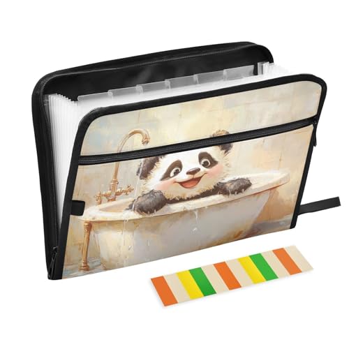 Dokumentenmappe mit Reißverschluss 13 Taschen Größe A4 mit Reißverschluss für Bürobedarf Schöne Panda Retro Badewanne Expando von siphylline