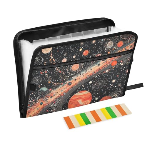 Erweiterbare Aktenordner mit 13 Taschen, A4, Letter-Größe mit Reißverschluss für Dokumentenaufbewahrung, bunte Weltraumplaneten und Erdeordner von siphylline