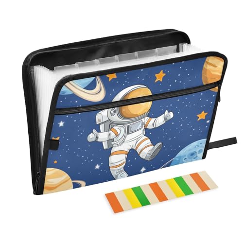 Erweiterbare Hängemappen, 13 Taschen, A4, Briefgröße mit Reißverschluss, für Dokumentenaufbewahrung, Cartoon, niedlicher Astronaut, Planet, Expando von siphylline