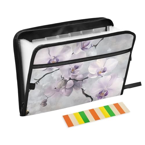 Erweiterte Hängen Datei Ordner 13 Taschen A4 Buchstabe Größe mit Reißverschluss für Klassenzimmer Home Office Reise Süße Orchidee Silber carpeta de von siphylline