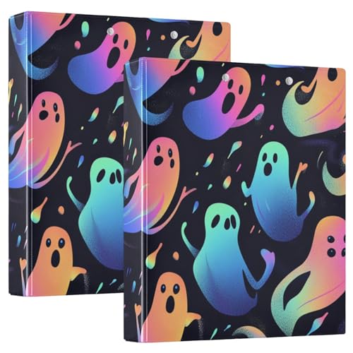 Farbige Halloween-Ghosts3,5 cm Ordner, runde Ringe, Notizbuchordner mit Klemmbrett, 2 Stück, sortierte Ordner, Hardcover von siphylline