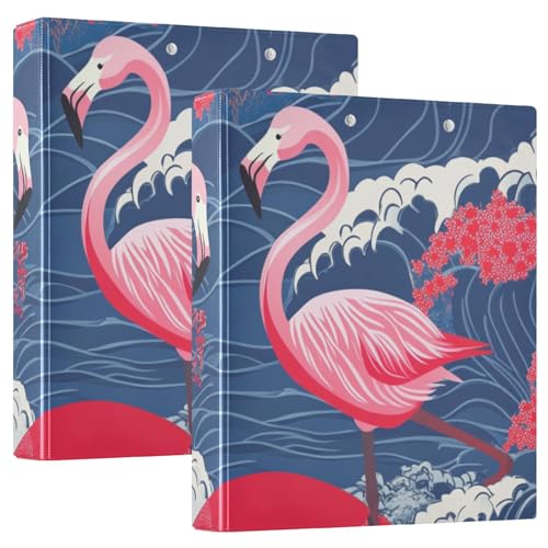 Flamingo Ordner im japanischen Stil, 1 und 1,27 cm, 3 Ringe, mit Klemmbrett, 2 Stück, sortierte Ordner, 200 Blatt von siphylline