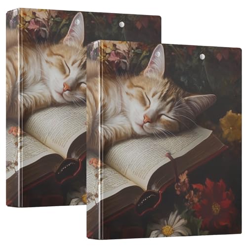 Flower Book Sleep Cat1 und 1/2 Zoll Ordner 3 Ringe Ordner mit Klemmbrett 2 Stück Bürobedarf Hardcover von siphylline