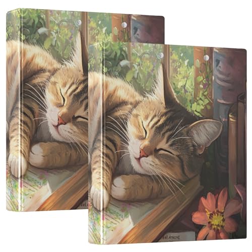 Garden Flower Sleep Cat1 und 1/2 Zoll Ordner mit drei Ringen und Innentaschen, 2 Stück, Bürobedarf, Hardcover von siphylline