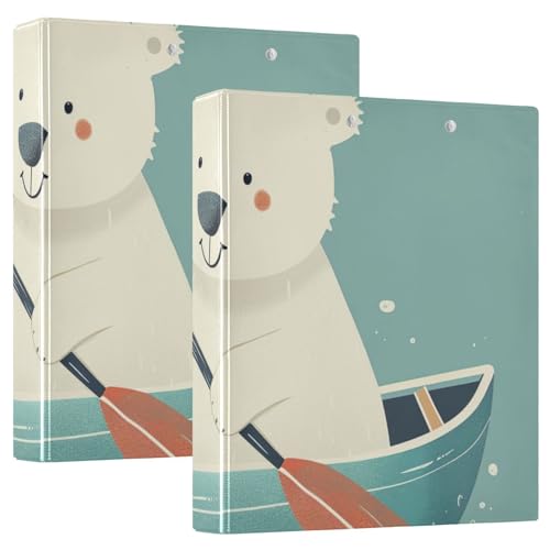 Lovely White Bear Boating3,8 cm Notizbuchordner, runde Ringe, Notizbuchordner mit Klemmbrett, 2 Stück, Büroordner, Hardcover von siphylline