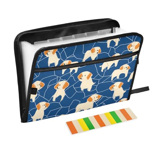 Mappe mit Tasche 13 Taschen A4 Brief mit Reißverschluss für Büro Schule Cartoon Süße Hunde Blau von siphylline