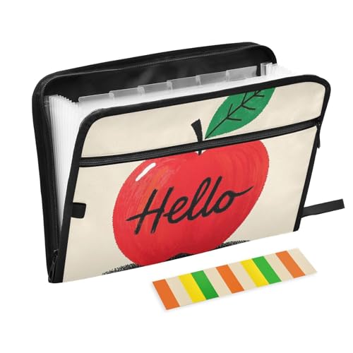 Organizer mit Tasche, 13 Taschen, A4, Briefgröße mit Reißverschluss, für Schule, Zuhause, Büro, Klassenzimmer, Hello Cartoon, niedlich, rot, personalisierbar von siphylline