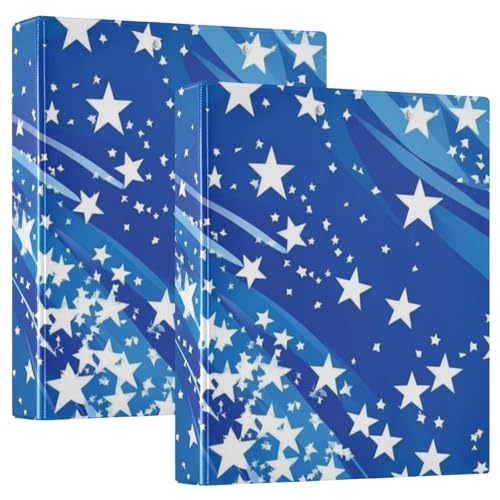 Ringbuch mit blauer amerikanischer Flagge und Sternen, patriotischer 4. Juli, runde Ringbücher mit Taschen, 2 Stück, Bürobedarf, Hardcover von siphylline