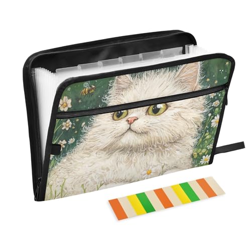 Schnellhefter mit Reißverschluss, 13 Fächer, A4, Briefgröße mit Reißverschluss, für Schule, Zuhause, Büro, Klassenzimmer, Kunst, Selkirk Rex Cats Green Organizer von siphylline