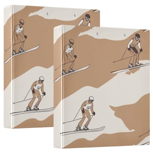 Skiing Brown 3,5 cm Notizbuchordner, runde Ringe, Ordner mit Klemmbrett, 2 Stück, Bürobedarf, Hardcover von siphylline