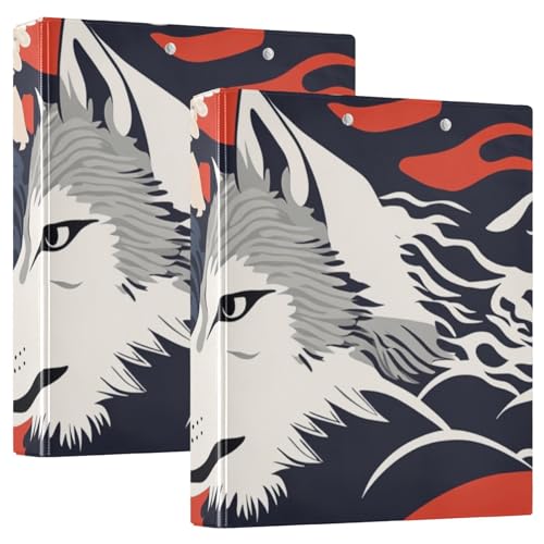 Wolf Notizbuch, japanischer Stil, Rot, 1 und 1,27 cm, Drei-Ringbuch mit Taschen, 2 Stück, Bürobedarf, 200 Blatt von siphylline