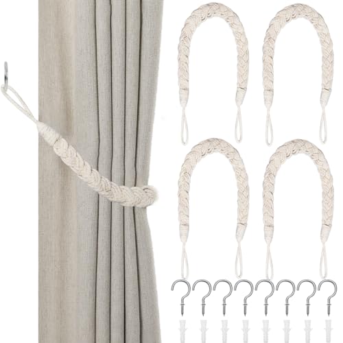 4 Stück Vorhang Raffhalter, Baumwolle Raffhalter für Vorhänge, Curtain Holder, Gardinenhalter Wand für Wohnzimmer Schlafzimmer Büro (Beige) von sitarcmin