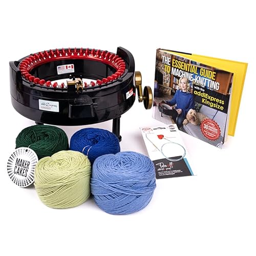 Addi Express-Strickmaschinen-Set, inklusive Strickmaschine in King-Size-Größe, 4 Garnkuchen, AddiExpress Take-Off-Werkzeug und Anleitung zum Maschinenstrickbuch, coole Farben Addi Express-Strickmaschinen-Set, inklusive Strickmaschine in King-Size-Größe, 4 Garnkuchen, AddiExpress Take-Off-Werkzeug und Anleitung zum Maschinenstrickbuch, coole Farben von skacel by addi