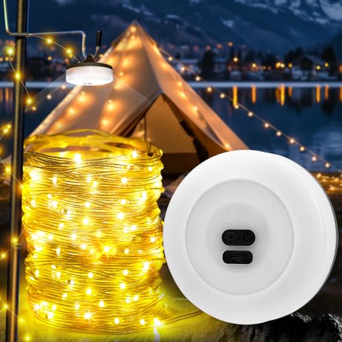 Camping Lichterkette Aufrollbar 10m, Alpenwolken Lichterkette camping licht 2-in-1, IPX4 1800mAH 30S Roll UPTragbare Led lichterkette usb, Outdoor Lichterketten (warmes Licht) von skelo