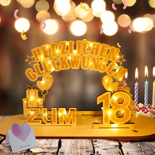 skelo 18 Geburtstag Deko Mit LED, Geldgeschenke Geburtstag, Geschenke Für 18Geburtstag Mädchen/Junge, Geschenke Für Männer Zum 18, Geschenke Zum 18Geburtstag Frau, 18 Geburtstag Deko von skelo