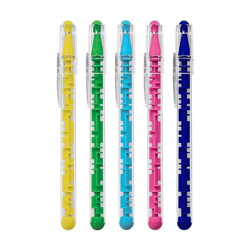 Skyrabbite Bunte Labyrinth-Stift-Spielzeuge Set, 5 Stück Premium Kugelschreiber Set Hochwertig, Stressabbau-Geschenkset für Kinder und Erwachsene (5Pc) von skyrabbiter